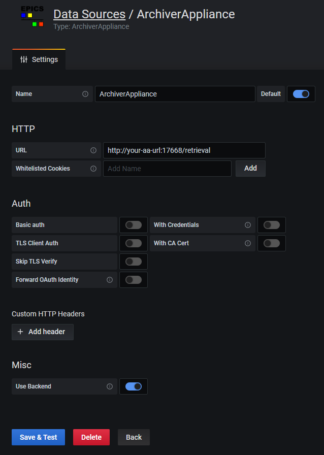 Datasrouce settings