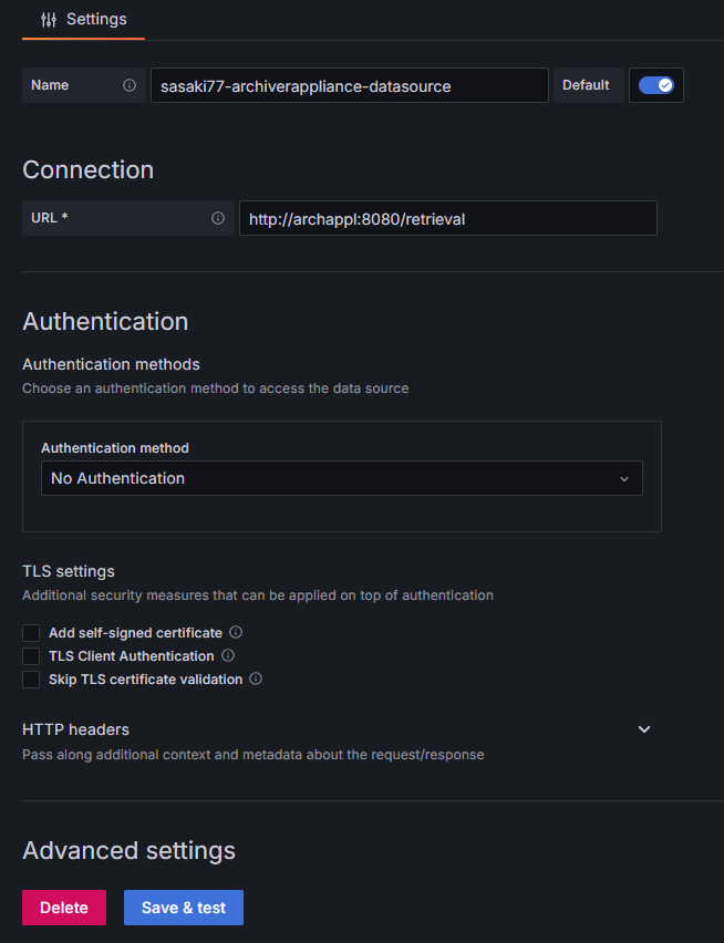 Datasrouce settings